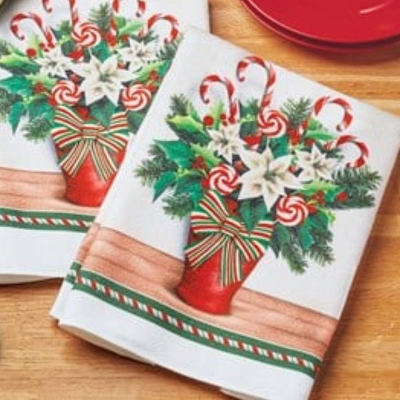 🎄 4-piece Candy Cane & Poinsettia Kitchen Accessories Set  🎁 - Picture 2 of 2